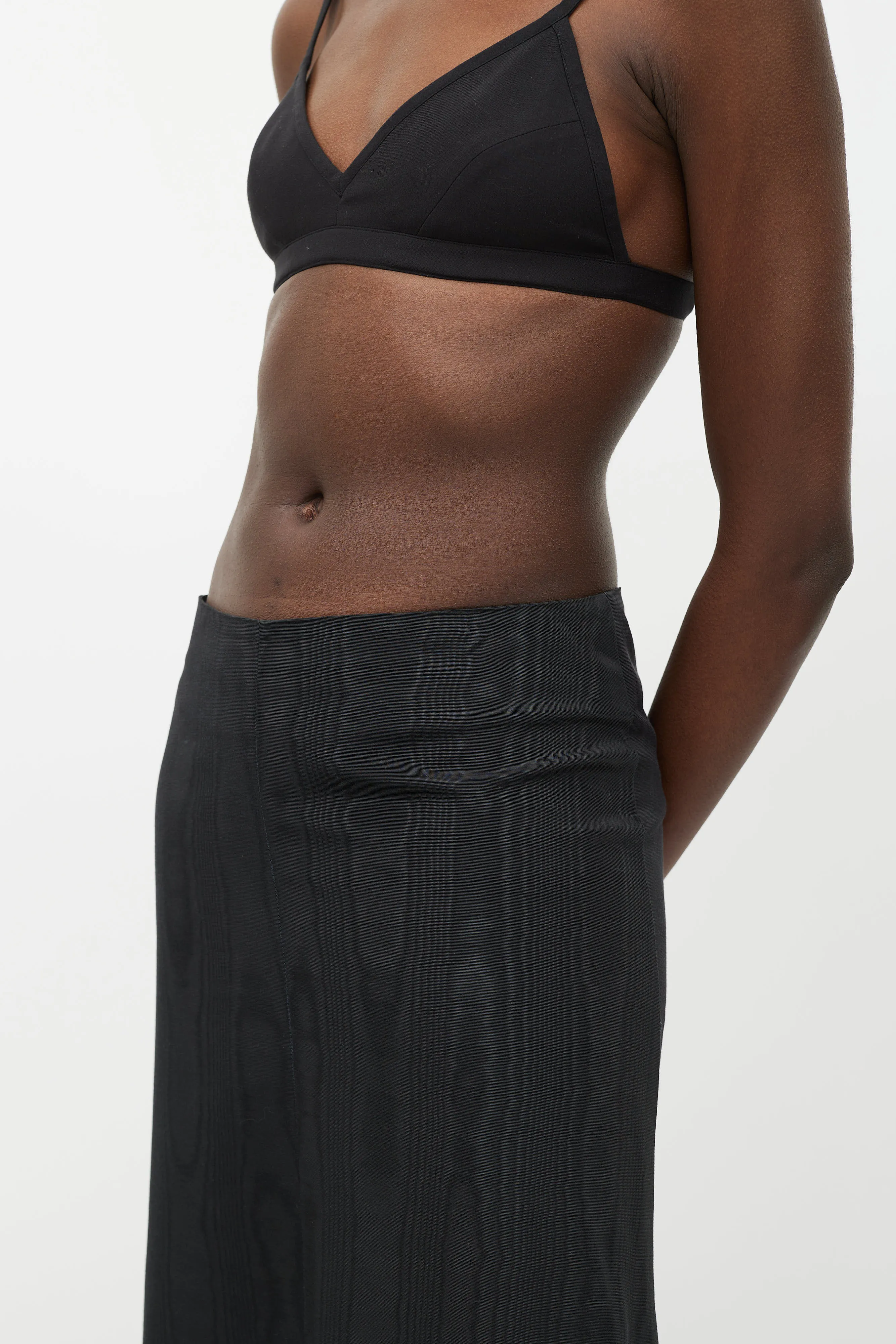 Black Satin Flared Woodgrain Skirt