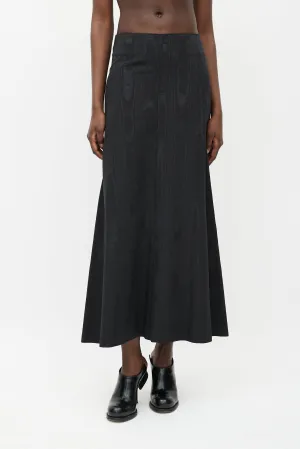 Black Satin Flared Woodgrain Skirt