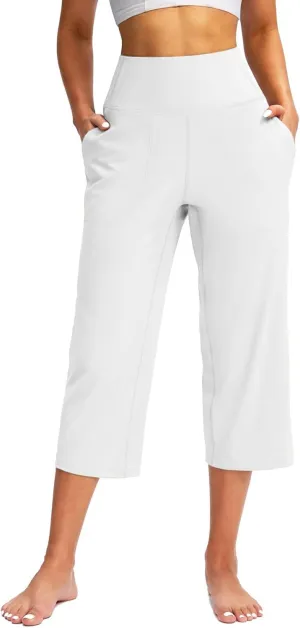 Capri Yoga Pants for Women High Waisted Tummy Control Summer Wide Leg Lounge Running Jogger Ladies Capris with Pocket