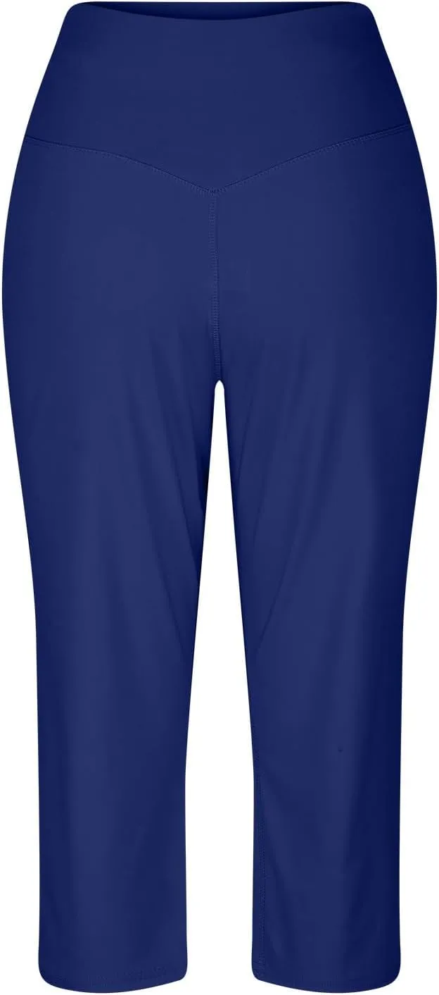 Capri Yoga Pants for Women High Waisted Tummy Control Summer Wide Leg Lounge Running Jogger Ladies Capris with Pocket