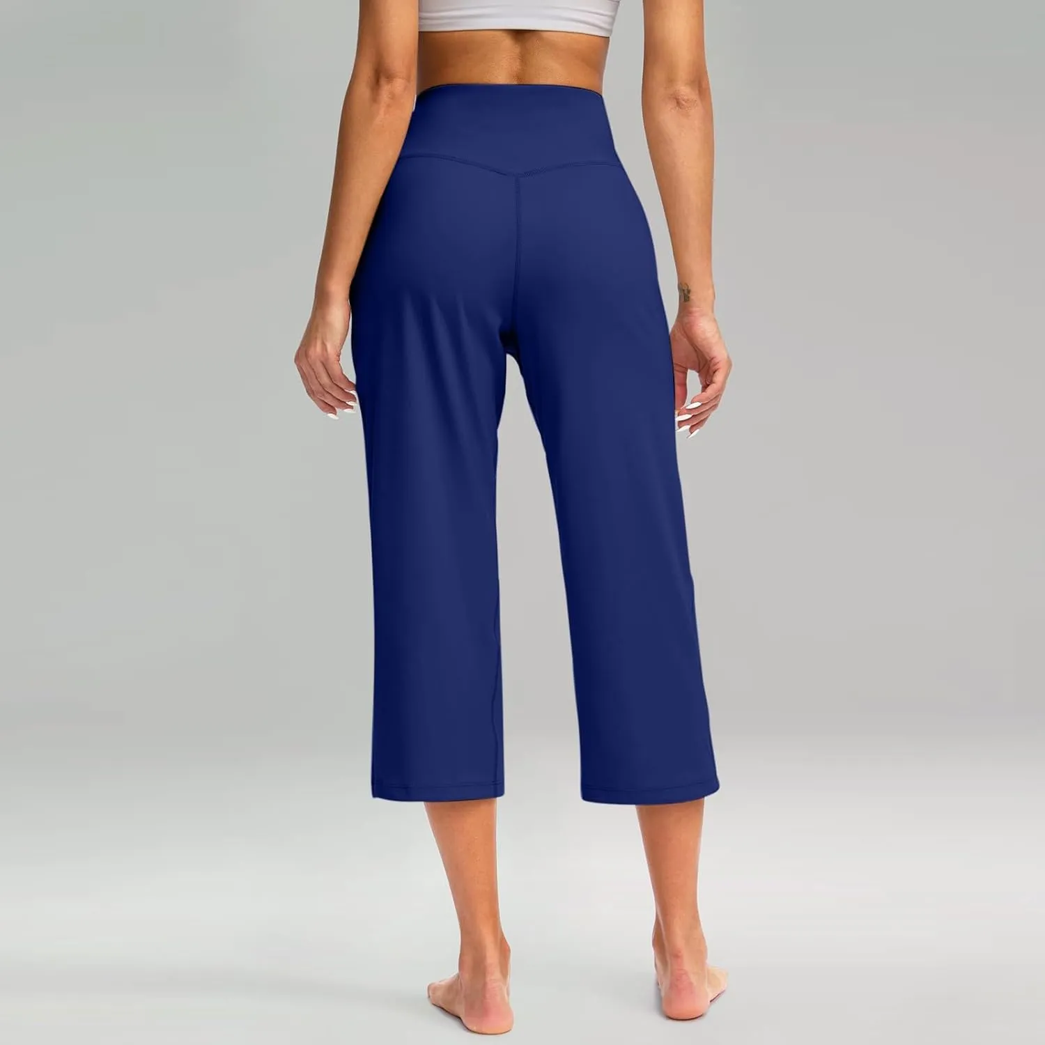 Capri Yoga Pants for Women High Waisted Tummy Control Summer Wide Leg Lounge Running Jogger Ladies Capris with Pocket
