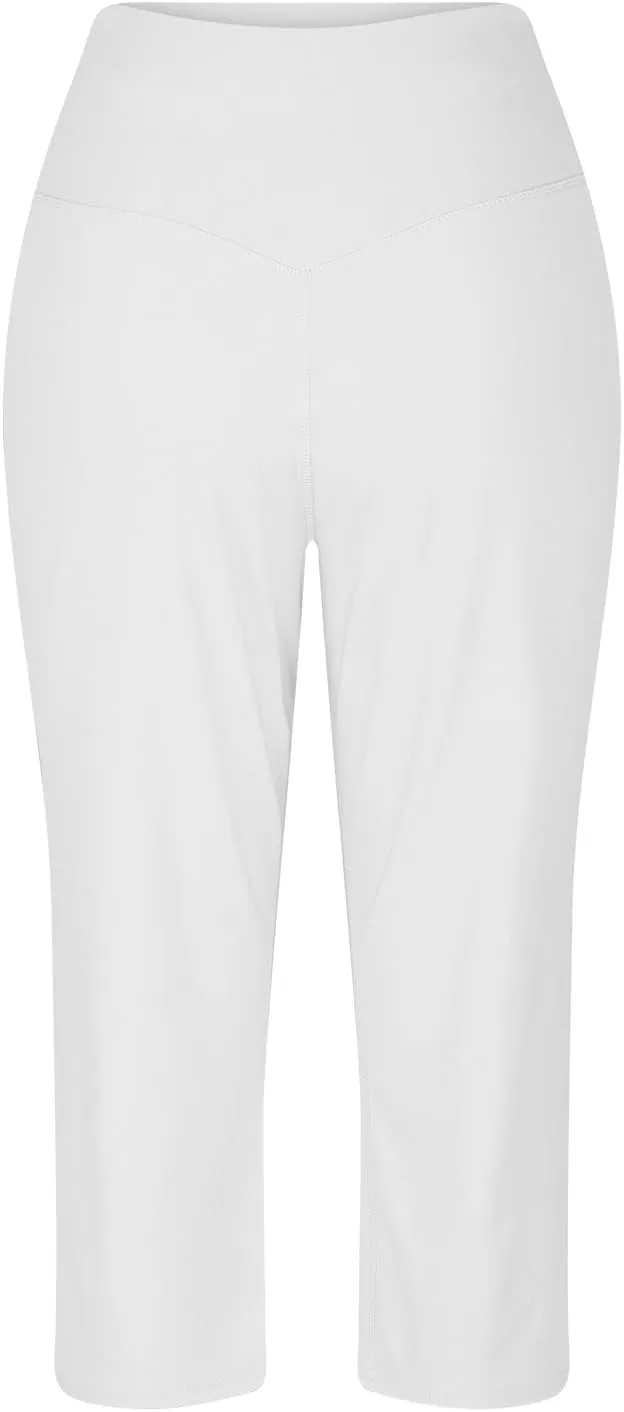 Capri Yoga Pants for Women High Waisted Tummy Control Summer Wide Leg Lounge Running Jogger Ladies Capris with Pocket
