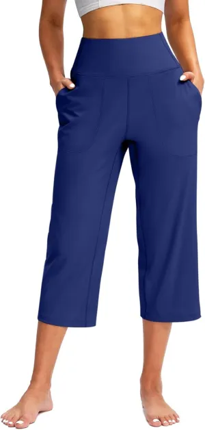 Capri Yoga Pants for Women High Waisted Tummy Control Summer Wide Leg Lounge Running Jogger Ladies Capris with Pocket