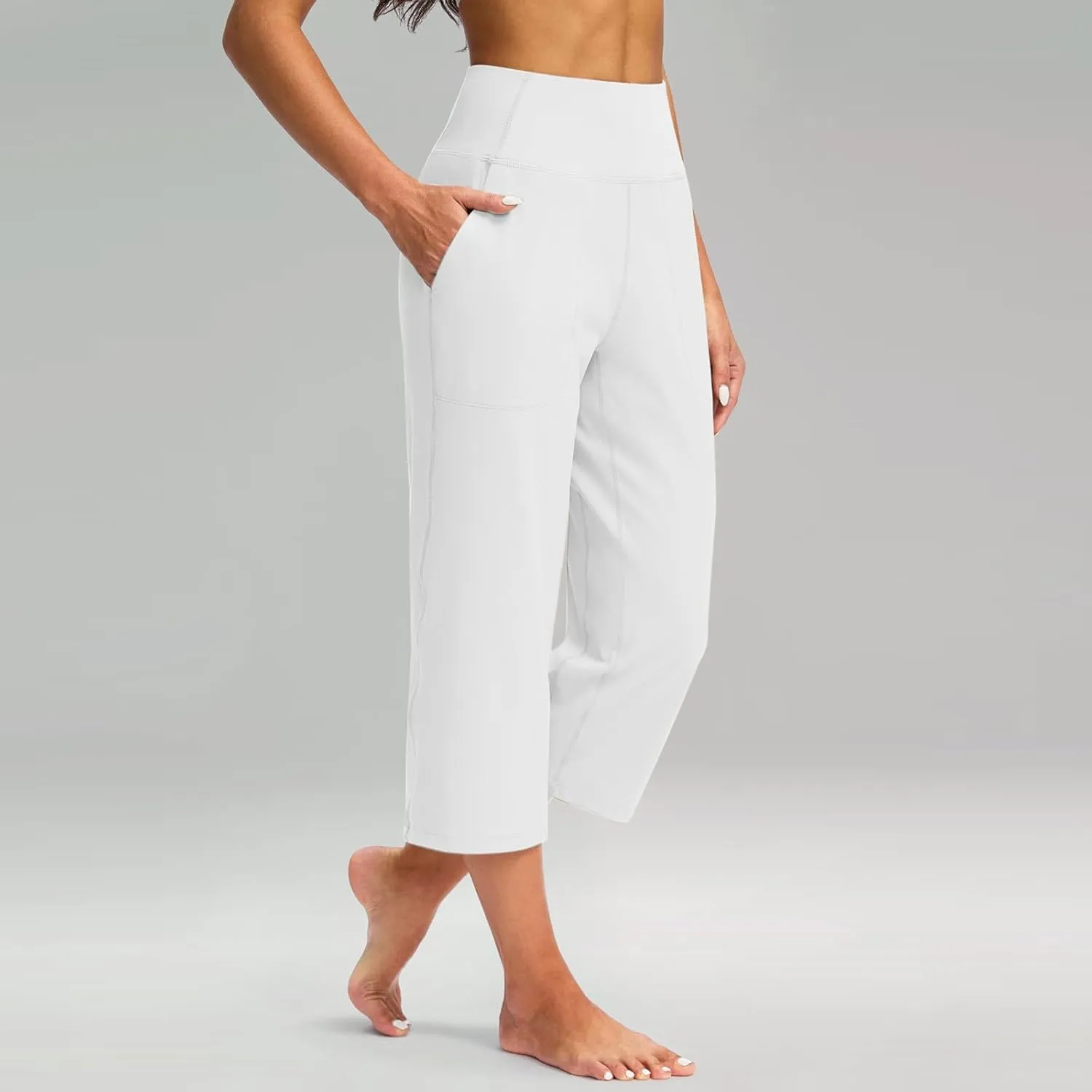Capri Yoga Pants for Women High Waisted Tummy Control Summer Wide Leg Lounge Running Jogger Ladies Capris with Pocket