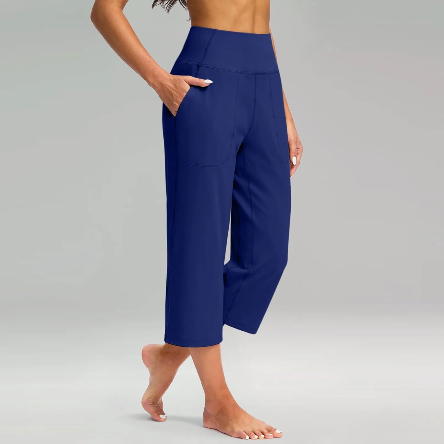 Capri Yoga Pants for Women High Waisted Tummy Control Summer Wide Leg Lounge Running Jogger Ladies Capris with Pocket