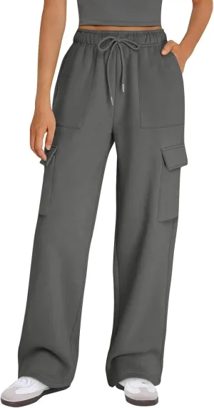 Cargo Sweatpants for Women Fleece Lined Workout Baggy Wide Leg Pants Casual Trendy Thermal Comfy Lounge Pants