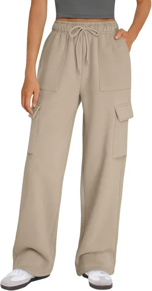 Cargo Sweatpants for Women Fleece Lined Workout Baggy Wide Leg Pants Casual Trendy Thermal Comfy Lounge Pants