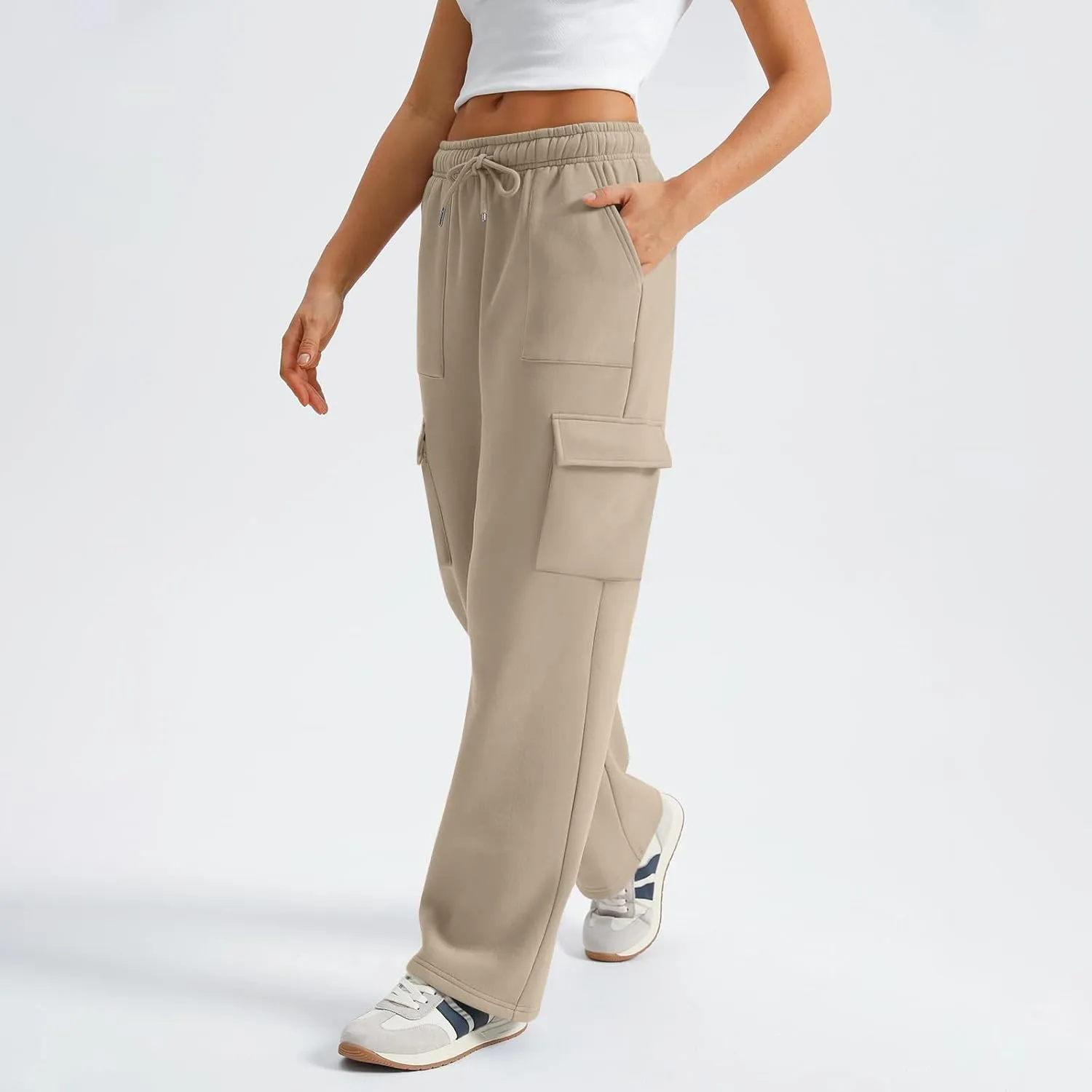 Cargo Sweatpants for Women Fleece Lined Workout Baggy Wide Leg Pants Casual Trendy Thermal Comfy Lounge Pants