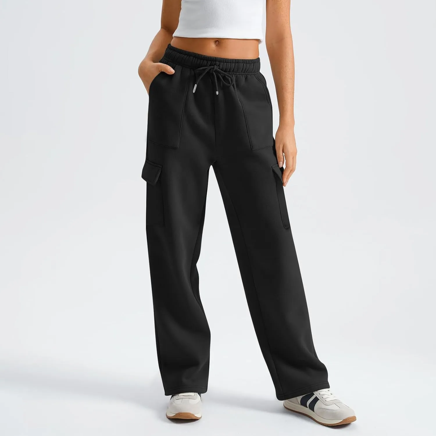 Cargo Sweatpants for Women Fleece Lined Workout Baggy Wide Leg Pants Casual Trendy Thermal Comfy Lounge Pants