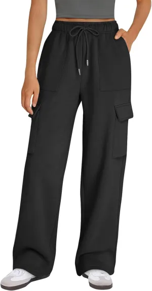 Cargo Sweatpants for Women Fleece Lined Workout Baggy Wide Leg Pants Casual Trendy Thermal Comfy Lounge Pants