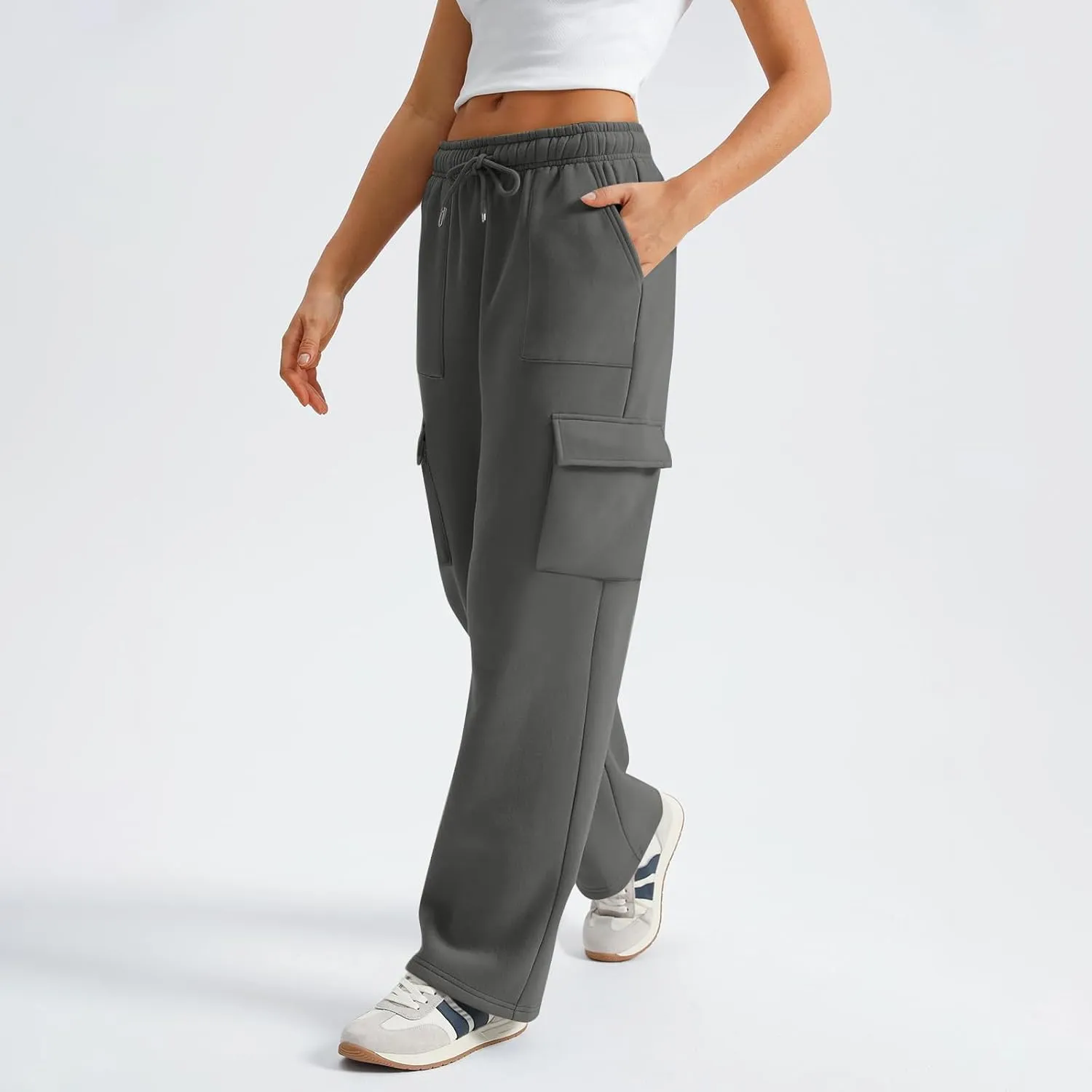 Cargo Sweatpants for Women Fleece Lined Workout Baggy Wide Leg Pants Casual Trendy Thermal Comfy Lounge Pants