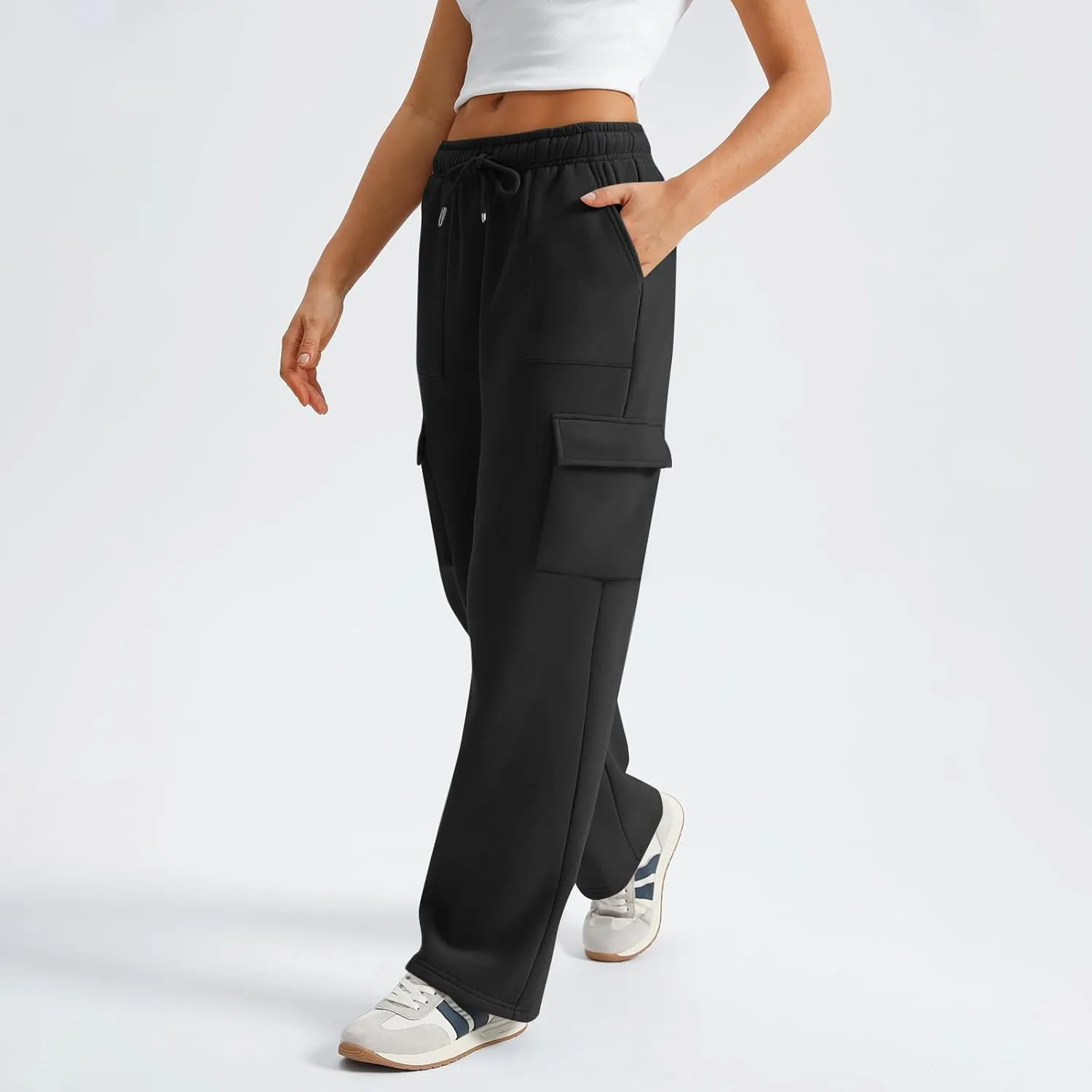Cargo Sweatpants for Women Fleece Lined Workout Baggy Wide Leg Pants Casual Trendy Thermal Comfy Lounge Pants