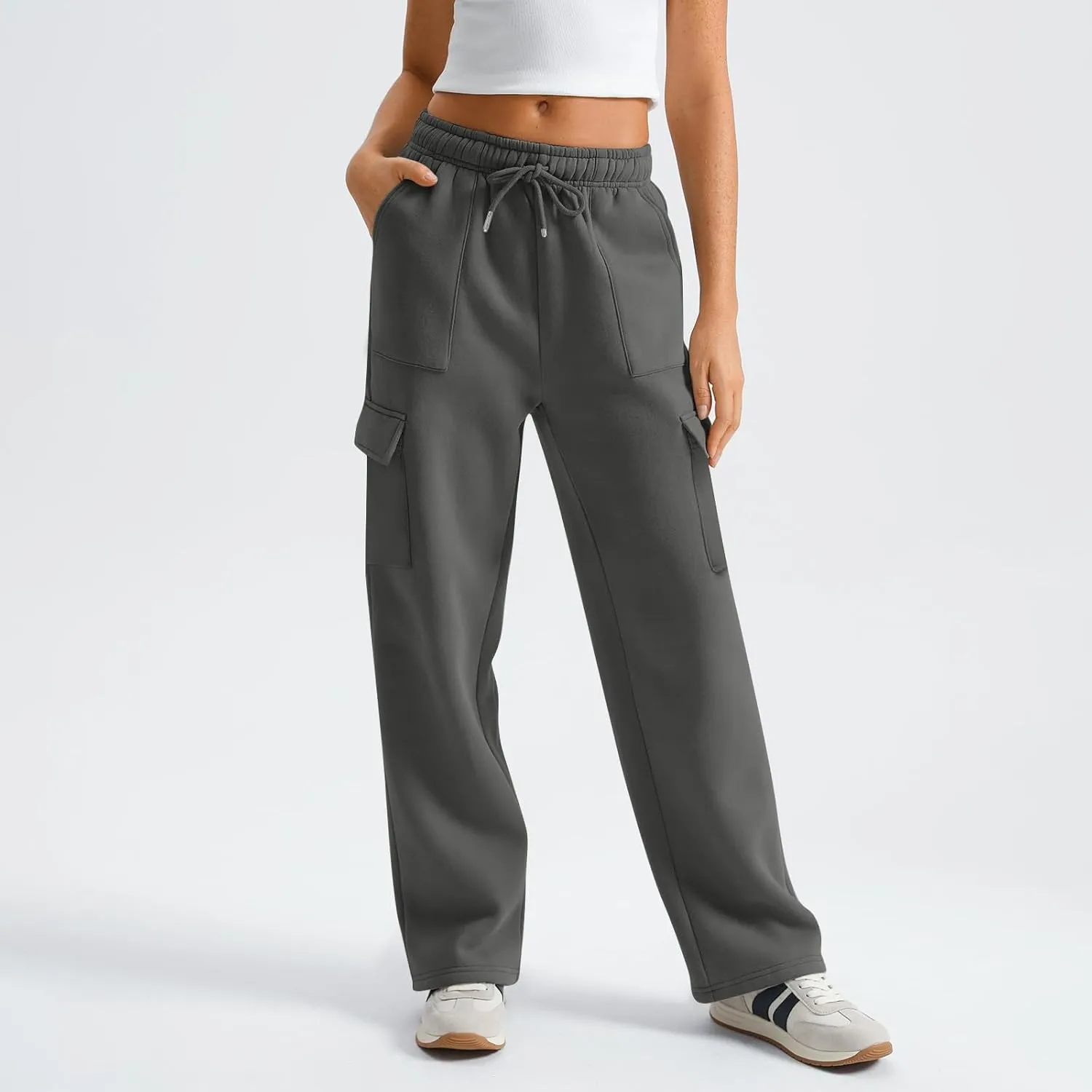 Cargo Sweatpants for Women Fleece Lined Workout Baggy Wide Leg Pants Casual Trendy Thermal Comfy Lounge Pants