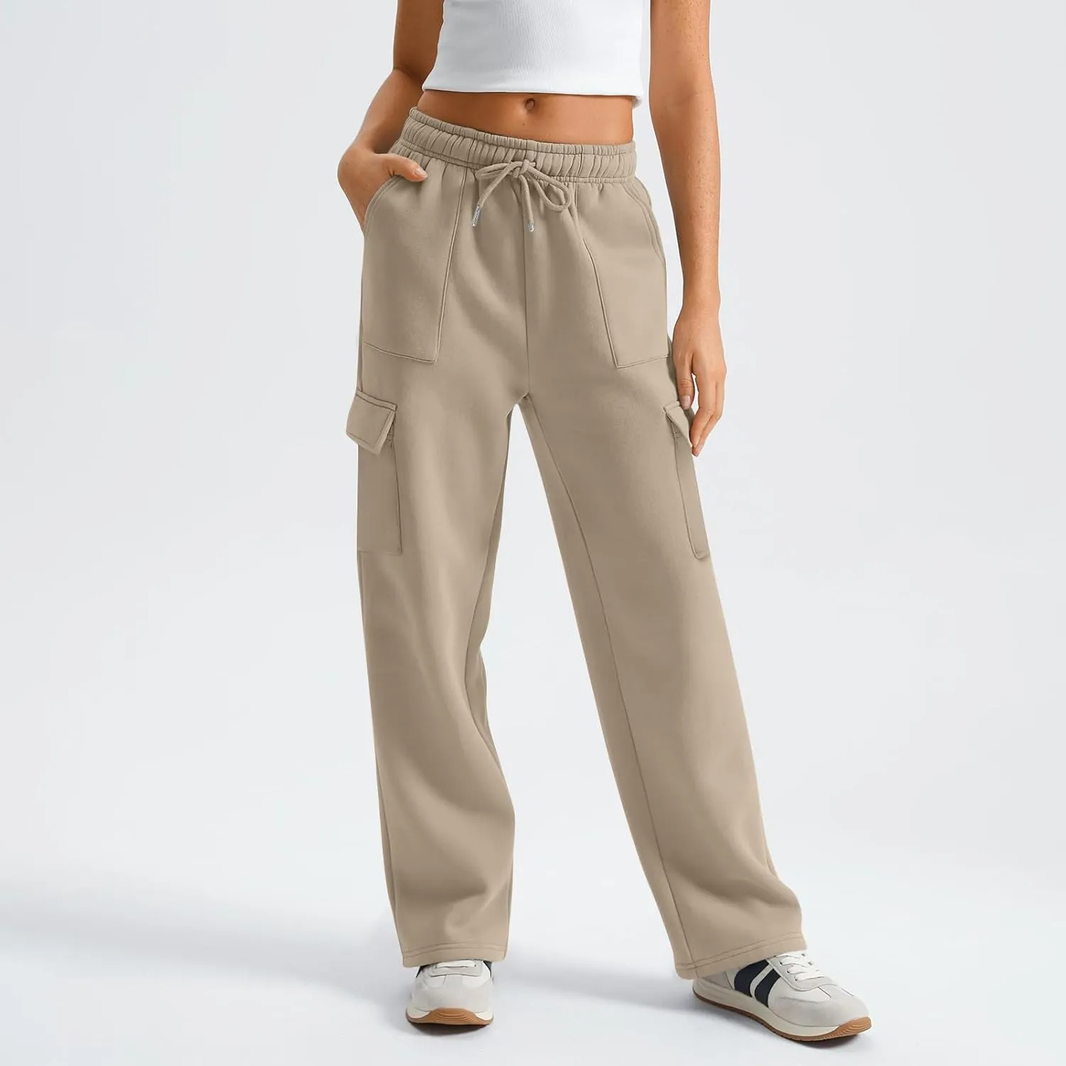 Cargo Sweatpants for Women Fleece Lined Workout Baggy Wide Leg Pants Casual Trendy Thermal Comfy Lounge Pants