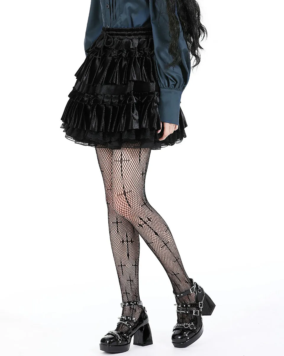 Dark In Love Dark Gothic Lolita Layered Velvet & Lace Frill Skater Mini Skirt