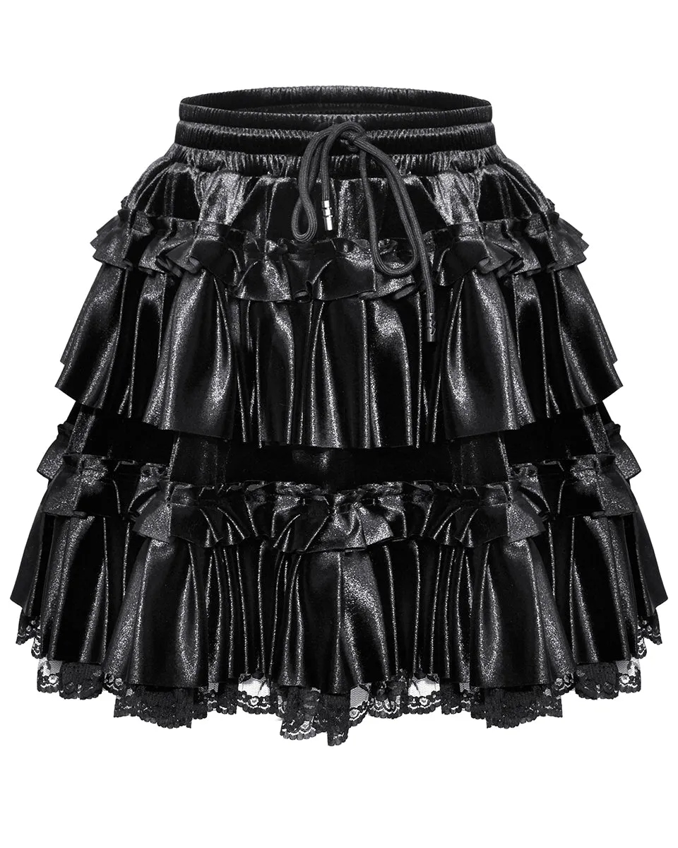 Dark In Love Dark Gothic Lolita Layered Velvet & Lace Frill Skater Mini Skirt
