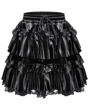 Dark In Love Dark Gothic Lolita Layered Velvet & Lace Frill Skater Mini Skirt