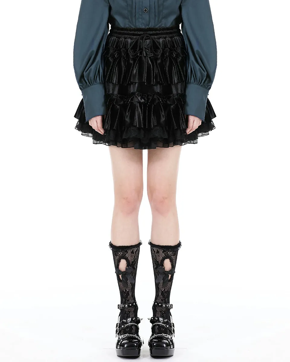 Dark In Love Dark Gothic Lolita Layered Velvet & Lace Frill Skater Mini Skirt