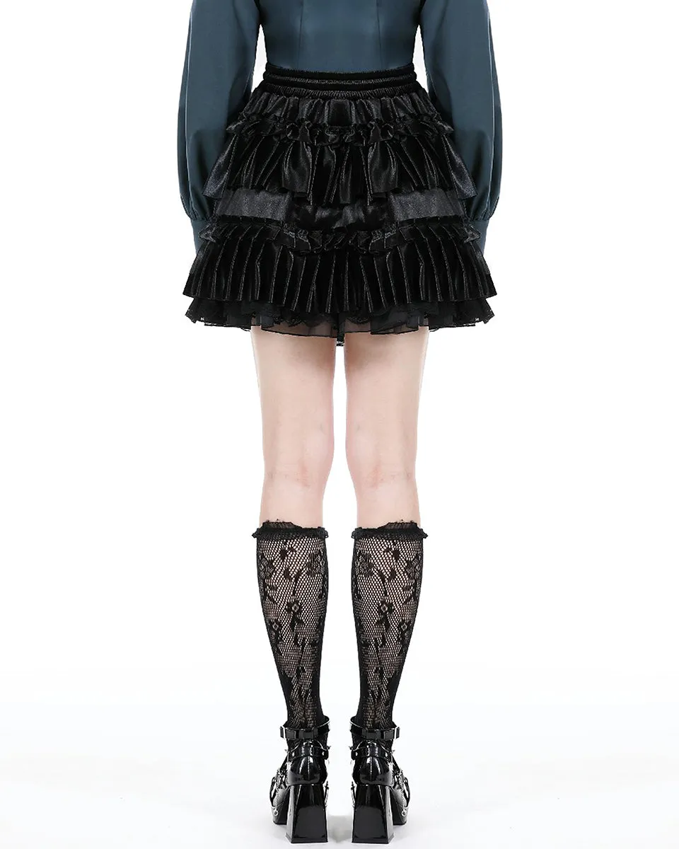 Dark In Love Dark Gothic Lolita Layered Velvet & Lace Frill Skater Mini Skirt