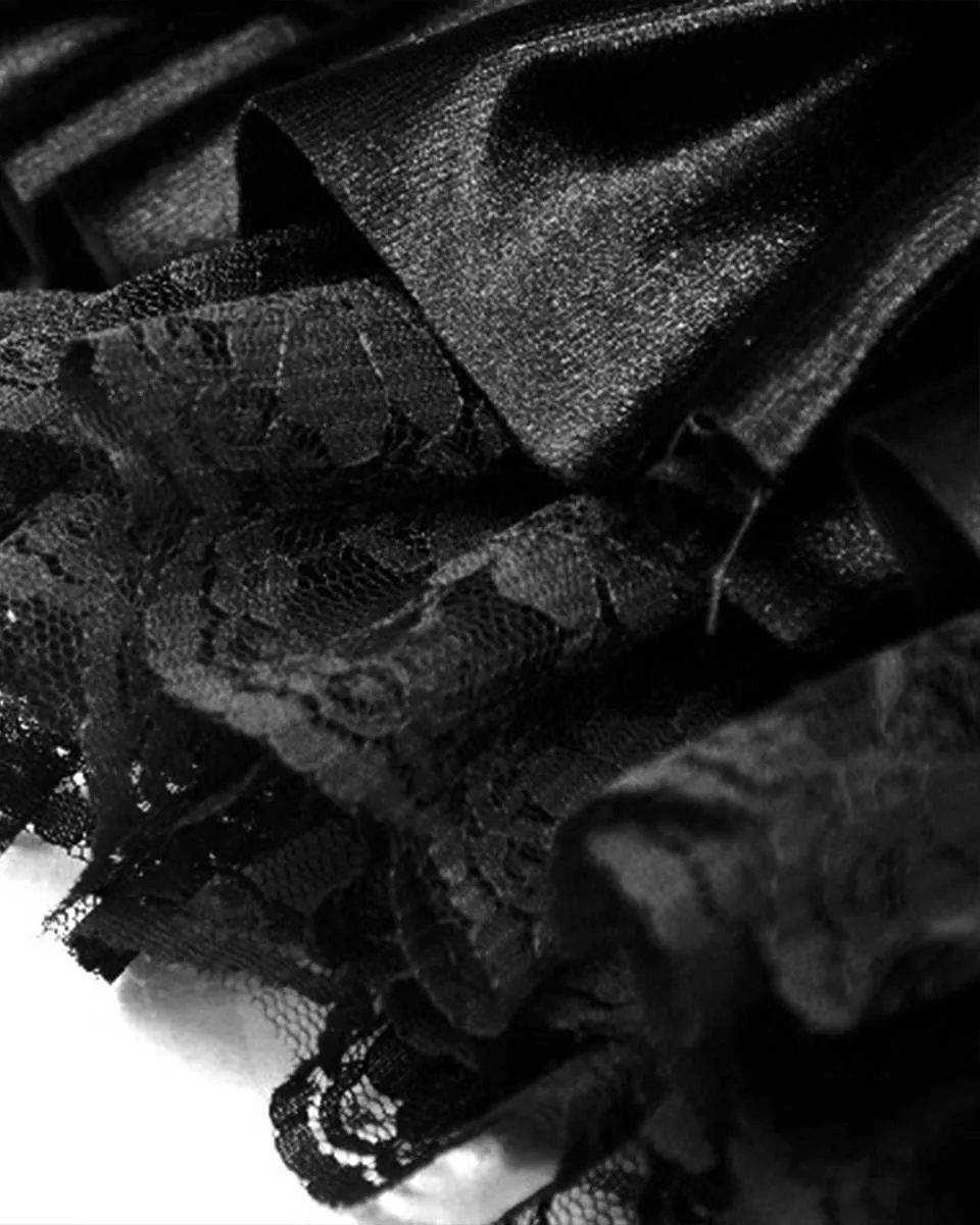 Dark In Love Dark Gothic Lolita Layered Velvet & Lace Frill Skater Mini Skirt