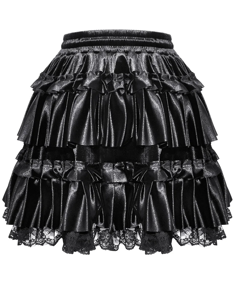 Dark In Love Dark Gothic Lolita Layered Velvet & Lace Frill Skater Mini Skirt