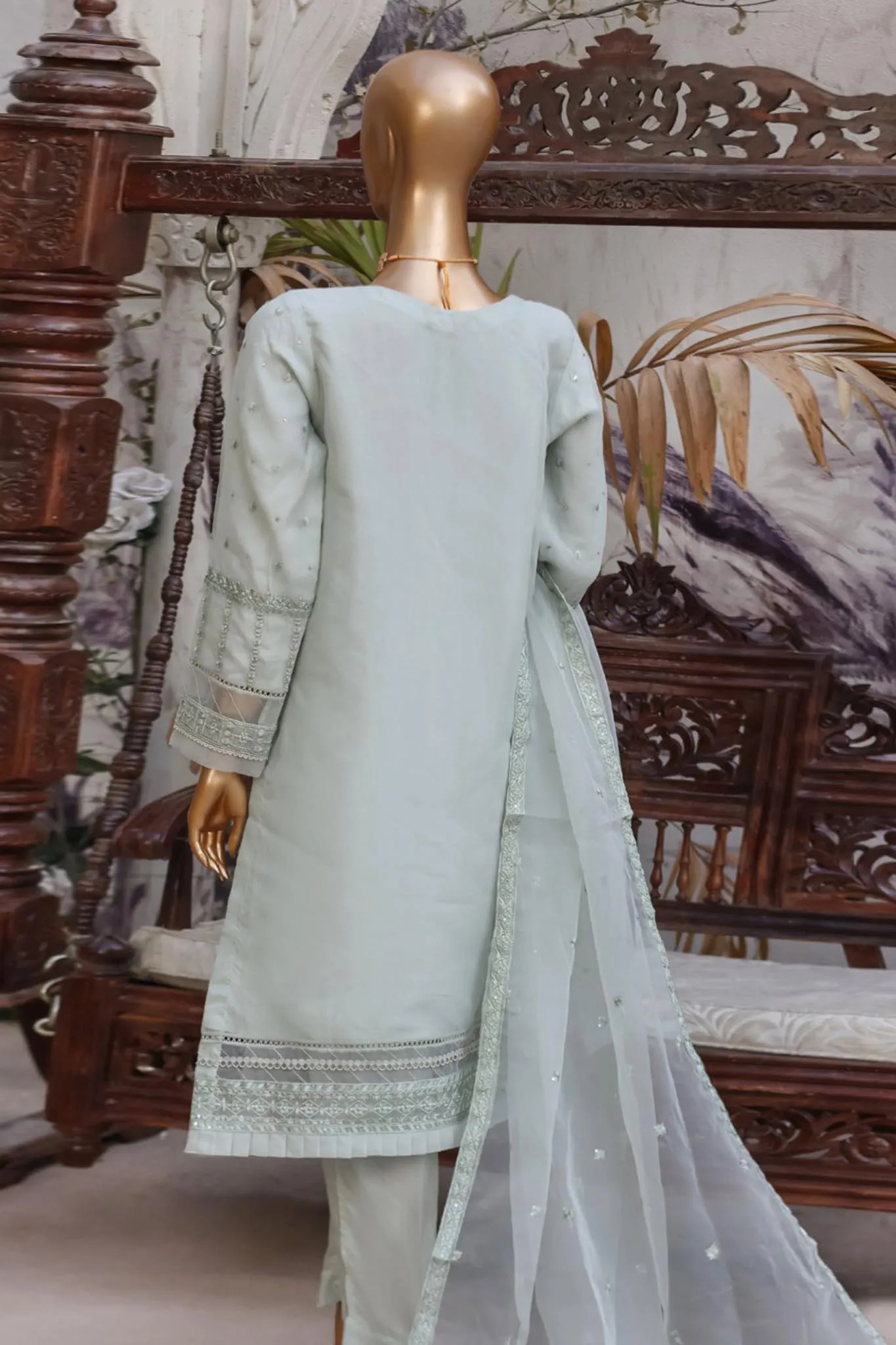 Falsafaa by HZ Ready To Wear 3 Piece Embroidered Organza Collection'2024-HZK-147-Azure