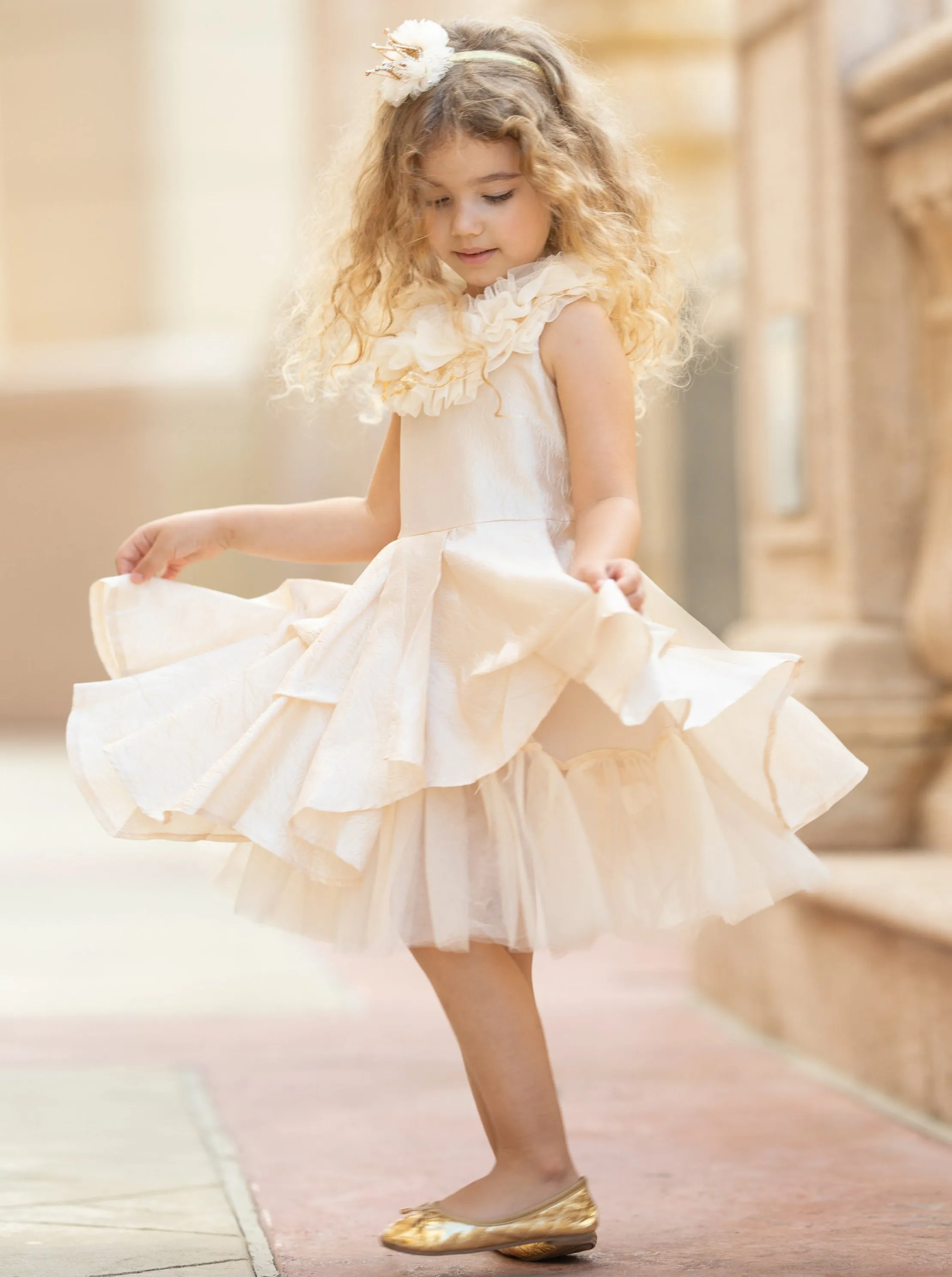 First Dance Ruffle Lace Tulle Dress