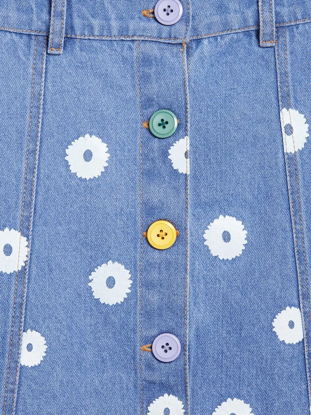 Girls Ice Blue Flower Print Denim Mini Skirt - Lyush Kids