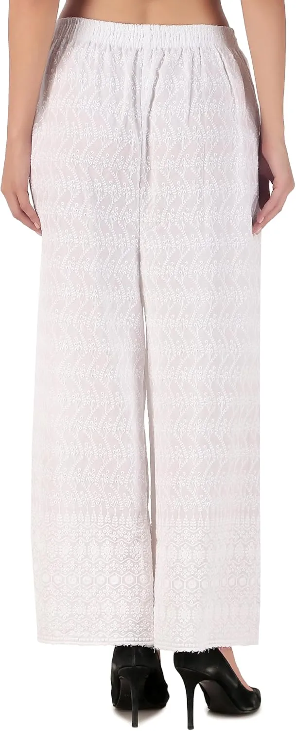 ladyline Women's Embroidered Hakoba Chikhan Palazzo Pant in Rayon with Elastic Closure
