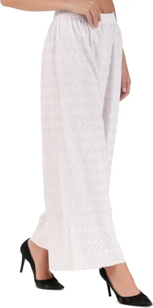 ladyline Women's Embroidered Hakoba Chikhan Palazzo Pant in Rayon with Elastic Closure