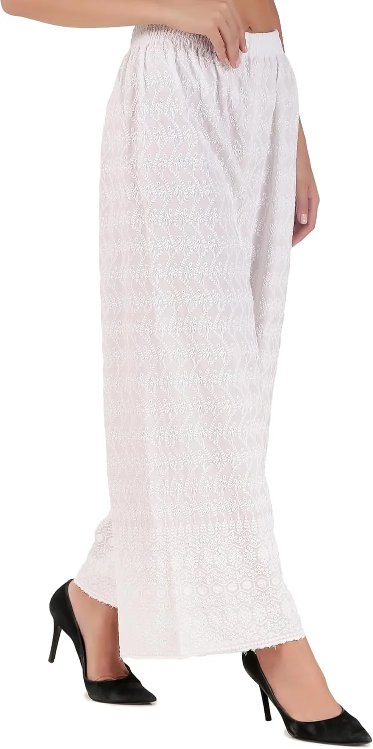 ladyline Women's Embroidered Hakoba Chikhan Palazzo Pant in Rayon with Elastic Closure