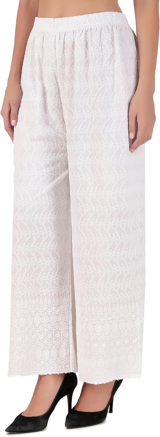 ladyline Women's Embroidered Hakoba Chikhan Palazzo Pant in Rayon with Elastic Closure