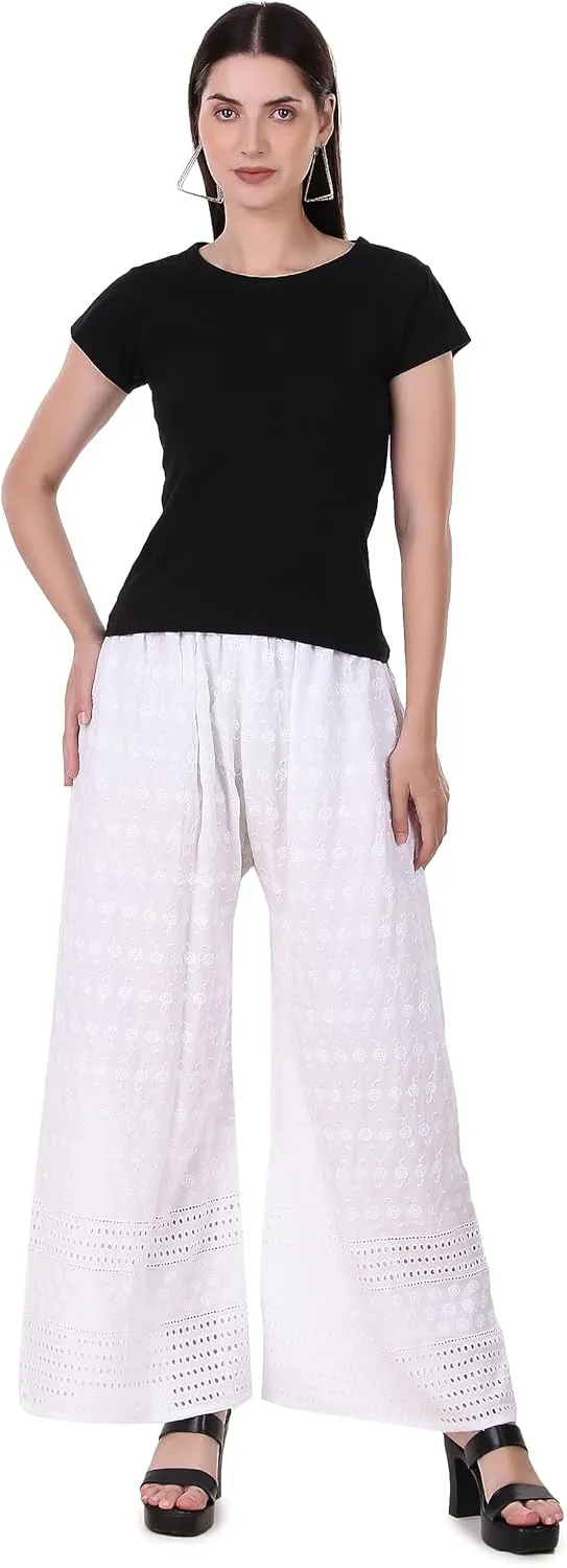 ladyline Women's Embroidered Hakoba Chikhan Palazzo Pant in Rayon with Elastic Closure