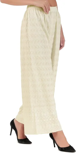 ladyline Women's Embroidered Hakoba Chikhan Palazzo Pant in Rayon with Elastic Closure