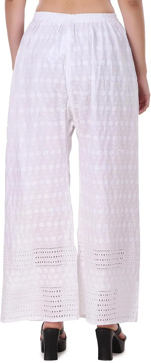 ladyline Women's Embroidered Hakoba Chikhan Palazzo Pant in Rayon with Elastic Closure