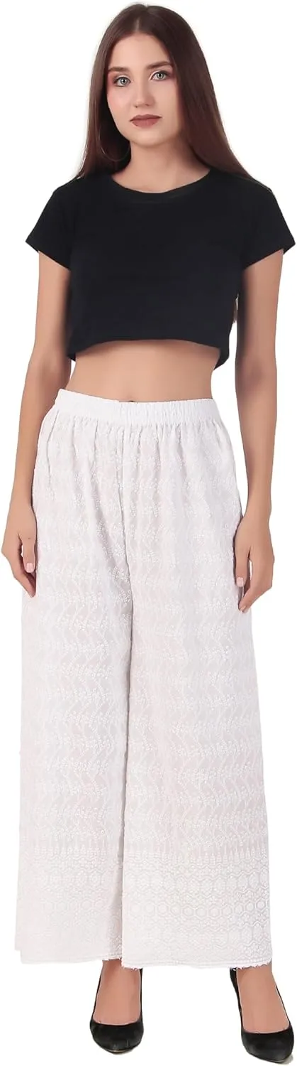 ladyline Women's Embroidered Hakoba Chikhan Palazzo Pant in Rayon with Elastic Closure
