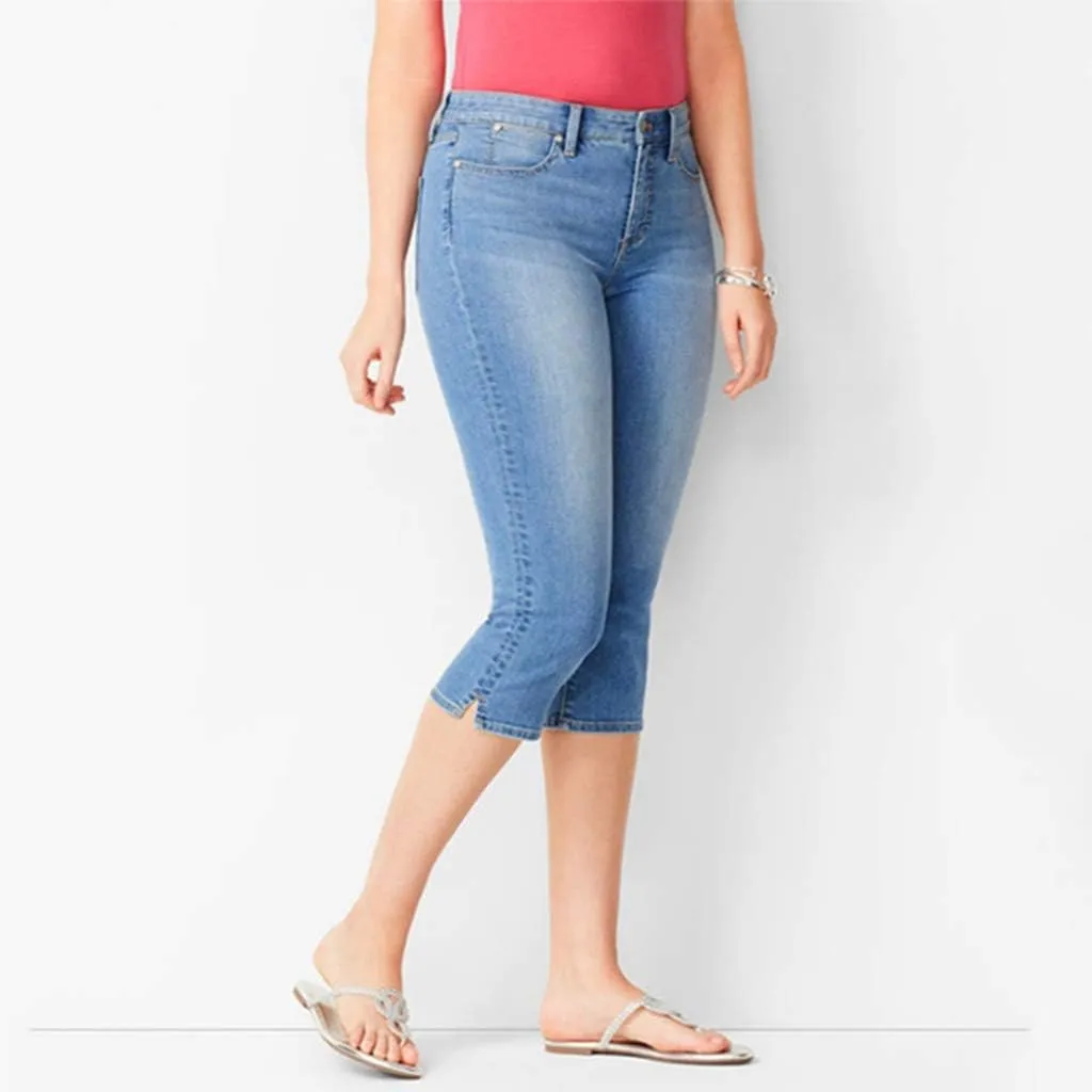 LCMTWX Capri Pants for Women Elastic Pants for Women Fashion Casual Fashion Shorts Trousers Solid Black Leggings with Capri