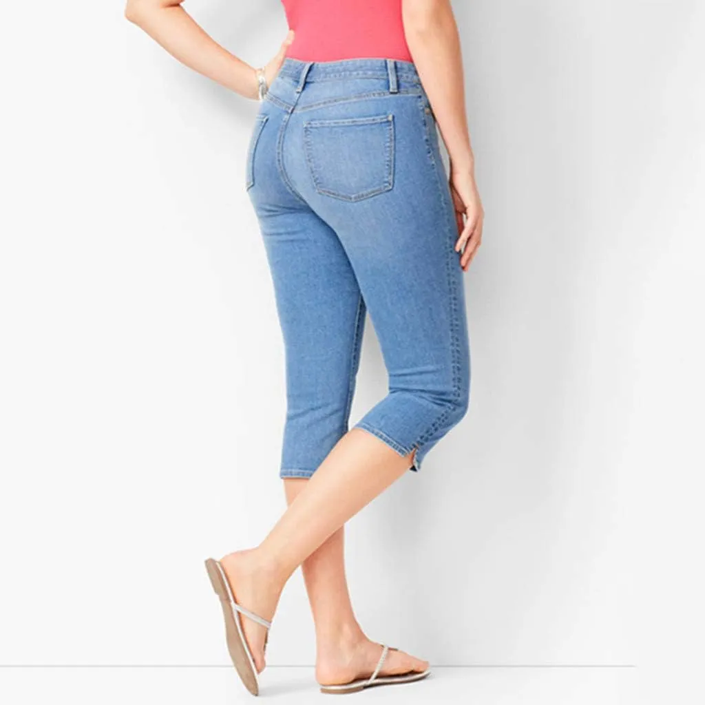 LCMTWX Capri Pants for Women Elastic Pants for Women Fashion Casual Fashion Shorts Trousers Solid Black Leggings with Capri