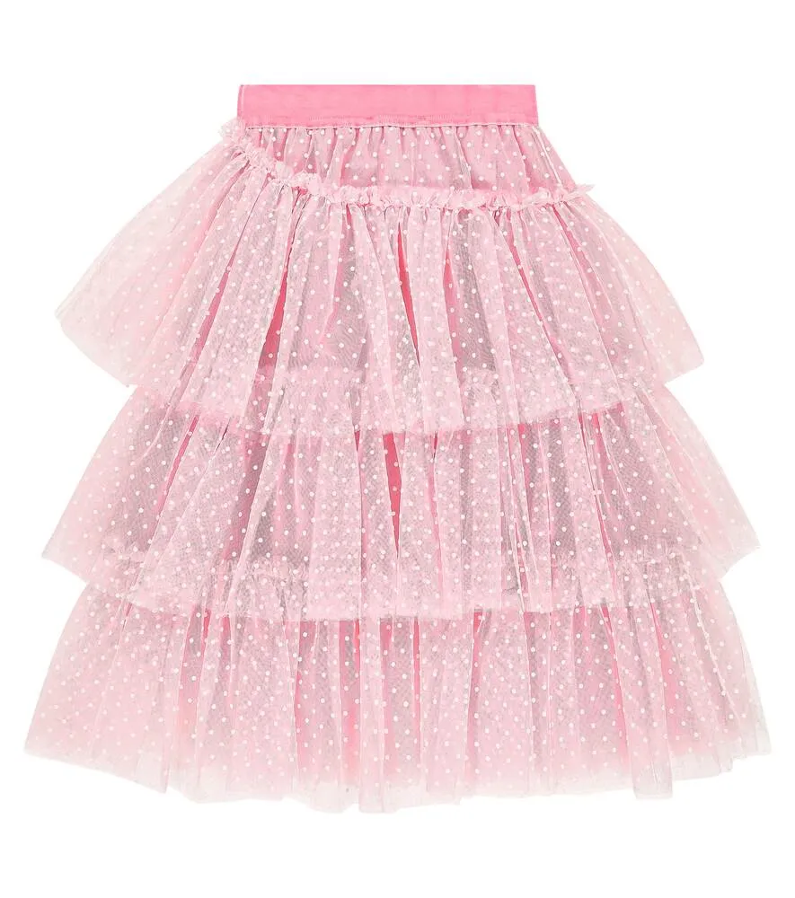 Monnalisa polka dot tulle skirt, pink