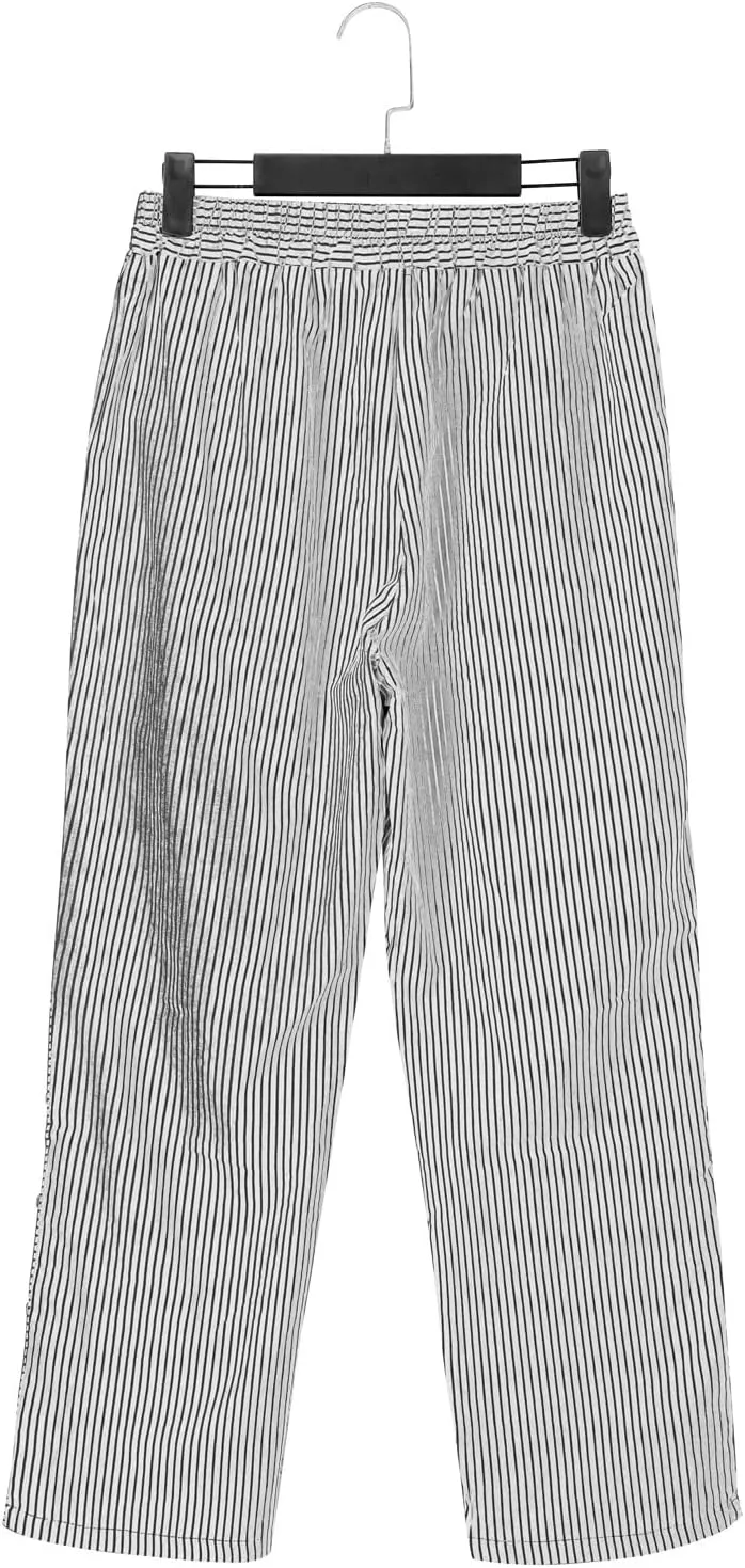 Pants for Women Olzeep Classy Striped Side Pocket Pants Women's Stripe Button Casual Loose Cotton Linen Pants