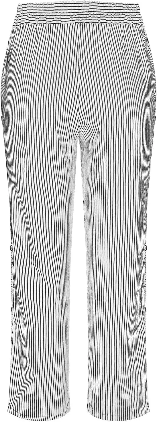 Pants for Women Olzeep Classy Striped Side Pocket Pants Women's Stripe Button Casual Loose Cotton Linen Pants