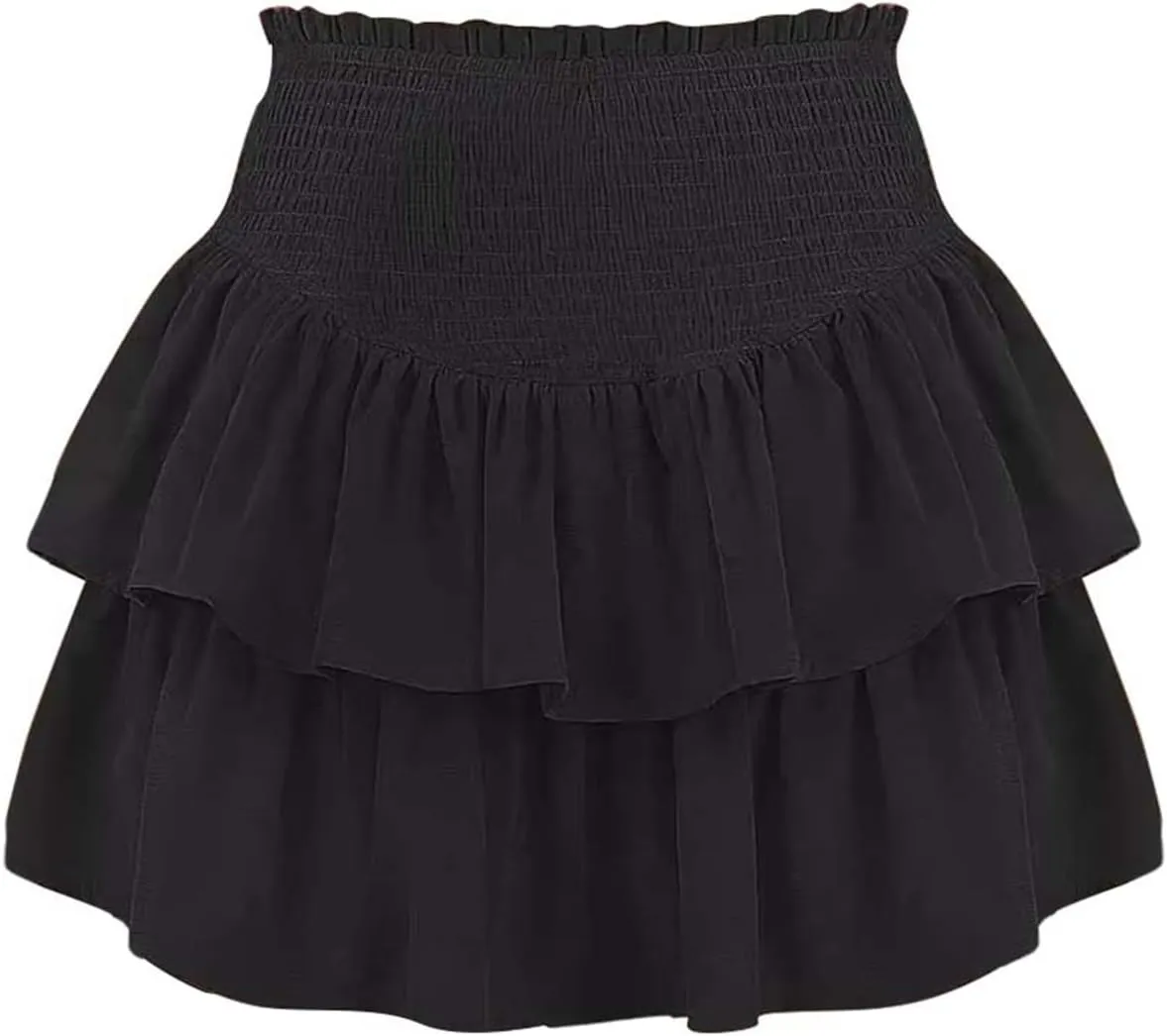 Skirt for Women Women Ruffle Layered Mini Skirts Smocked a Line Pleated Short Skirt Boho Beach Mini Skirt