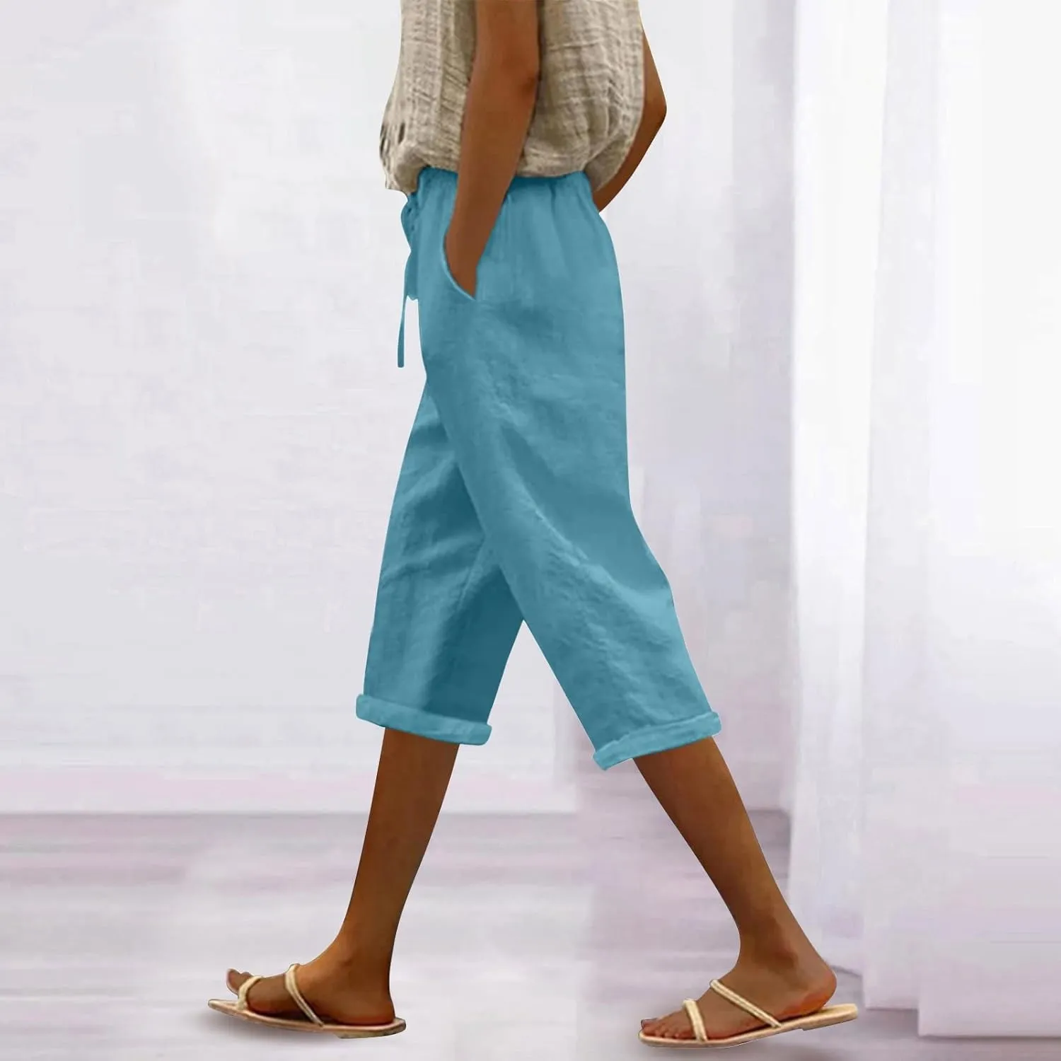 Summer High Waisted Cotton Linen Palazzo Pants Wide Leg 2024 Lounge Pant Trousers Plus Size Palazzo Pants for Women