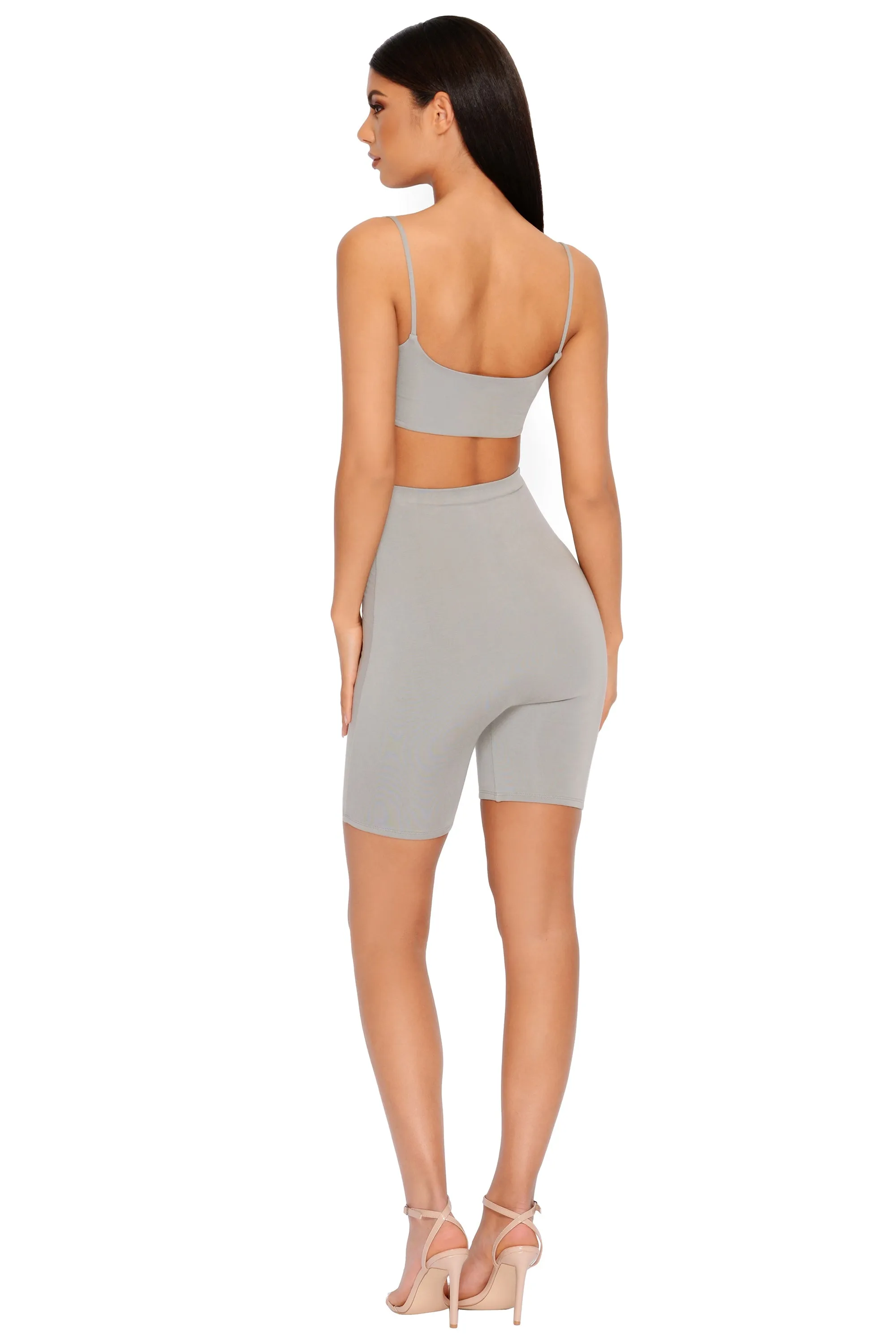 Under Your Skin Double Layered Strappy Bralette in Grey