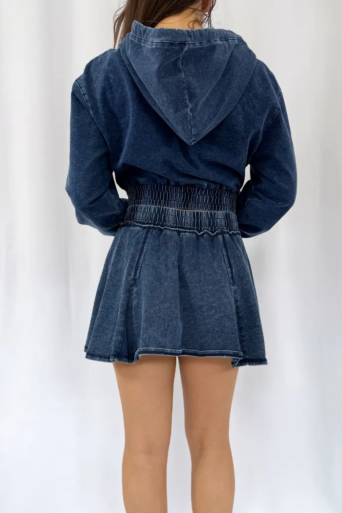 Washed Denim Skort in Blue