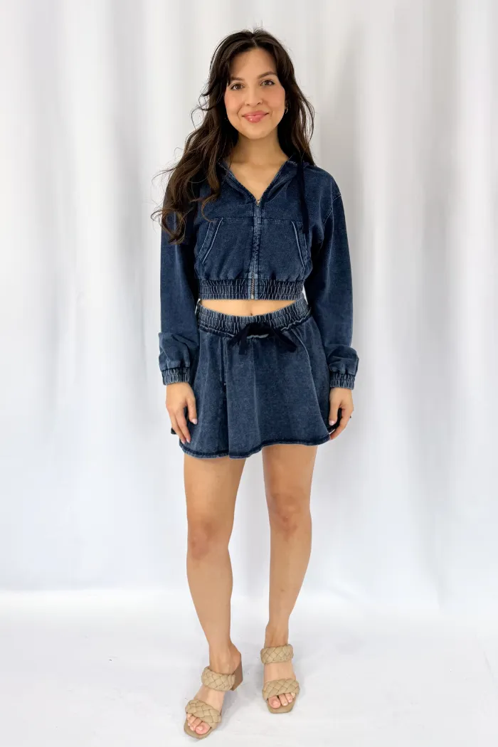 Washed Denim Skort in Blue