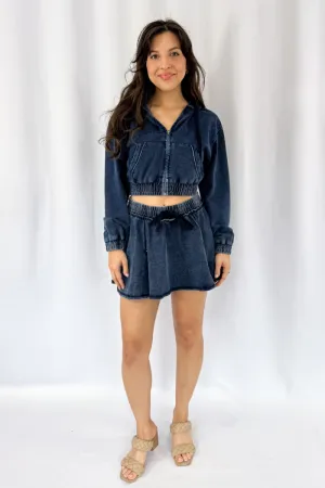 Washed Denim Skort in Blue