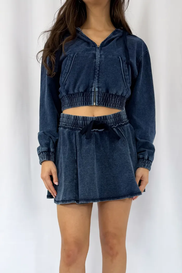 Washed Denim Skort in Blue