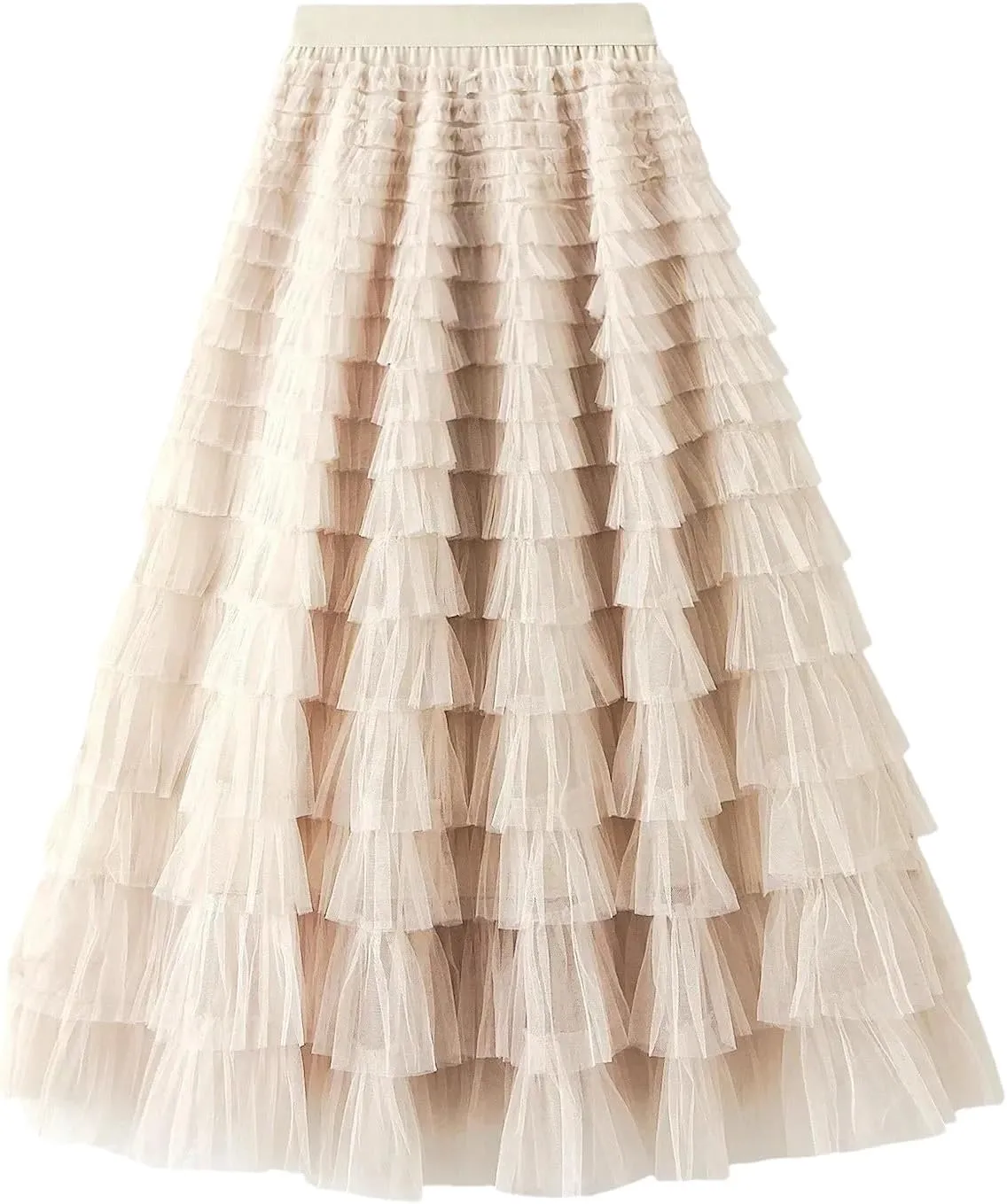 Women Boho High Waist Long Maxi Tulle Skirt Spring Summer Party Women's Multilayer Ruffle Mesh Skirt