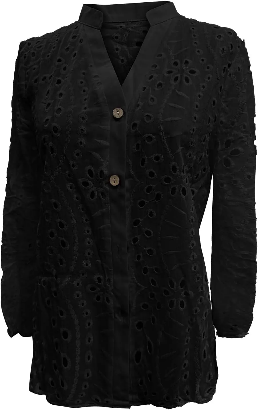 Women Button Down Shirts Summer Long Sleeve Hollow Out Lace Embroidered Blouse Casual Eyelet V Neck Cotton Linen Shirt Tops